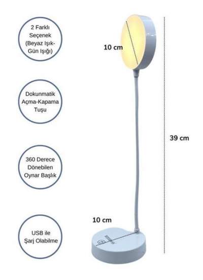 BUFFER® Yuvarlak USBli Dokunmatik 3 Kademeli 360 Derece  Özel Göz Korumalı Led Lityum Masa Lambası