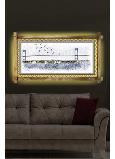 CLZ104 İstanbul Köprü LED IŞIKLI RUSTİK kanvas tablo K  (66 x 45) cm