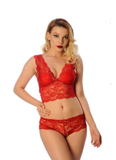 CLZ946 Kırmızı Bralet Dantelli Sütyen Takım 2' Li