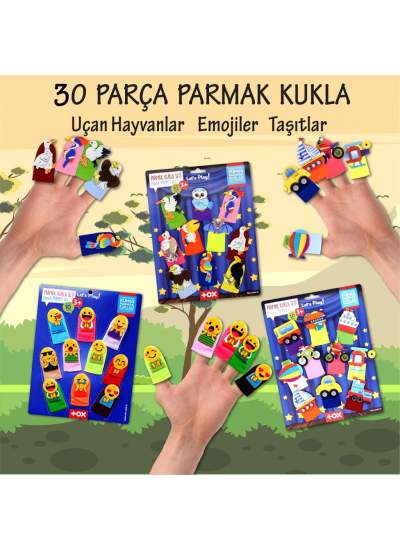 CLZ247 3 Set - 30 Parça  Taşıtlar, Emojiler ve Uçan Hayvanlar Parmak Kukla