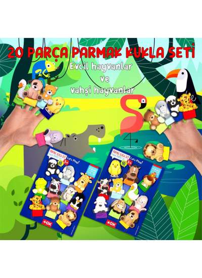 CLZ247 2 Set - 20 Parça  Vahşi Hayvanlar ve Evcil Hayvanlar Parmak Kukla