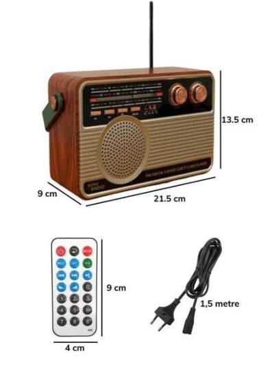 BUFFER® 506B Dekoratif Eskitme Nostalji Uzaktan Kumandalı Radyo Usb/Aux/Hafıza Kartı/Bluetooth/Şarjl