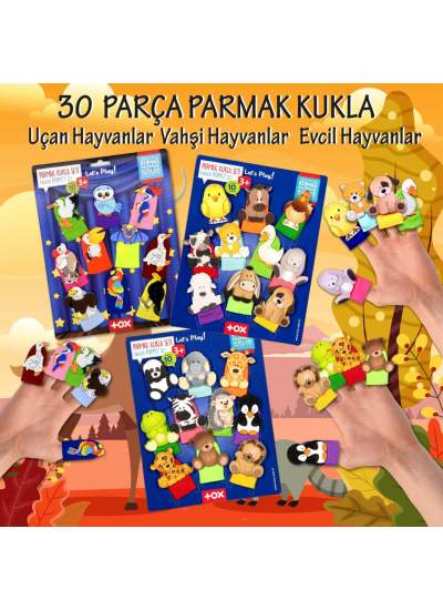 CLZ247 3 Set - 30 Parça  Vahşi, Evcil ve Uçan Hayvanlar Parmak Kukla