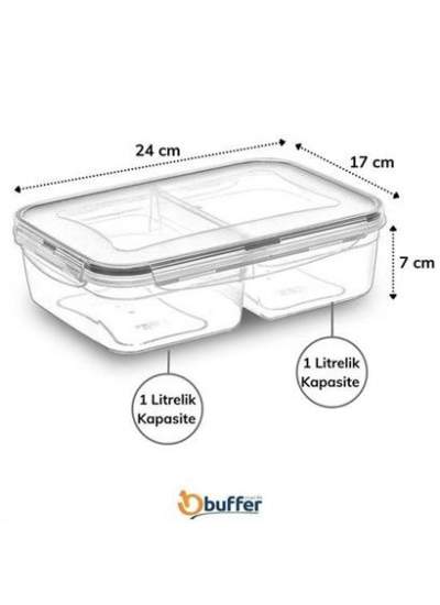 BUFFER® 2 Bölmeli 1+1 Litre Kilitli Kapaklı Erzak Saklama Kabı LC-525