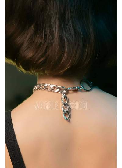 CLZ41 Zincirli Deri Choker, Zincir Detaylı Seksi Choker - Ürün Rengi:Siyah