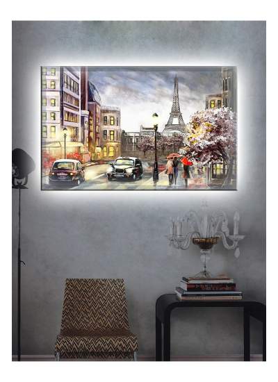 CLZ104 Led Işıklı Nostalji Paris Sokak Görünümü  (70 x 50) cm