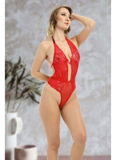 CLZ946 Kırmızı Taşlı Bodysuit