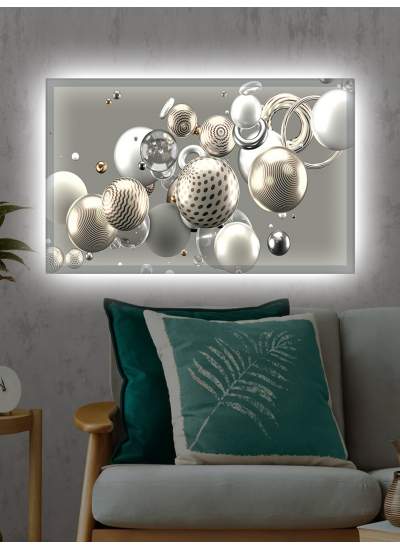 CLZ104 Led Işıklı 3d Dekoratif Tablo Beyaz Çiçek  (50 x 35) cm