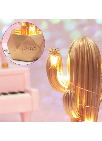 CLZ192 Led Işıklı Sevimli Kaktüs Dekoratif Masa Lambası Mini Biblo Gece Lambası-GOLD (4172)