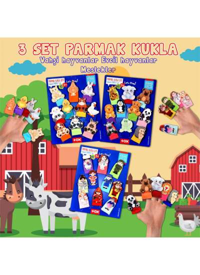 CLZ247 3 Set - 30 Parça  Evcil , Vahşi Hayvanlar ve Meslekler Parmak Kukla