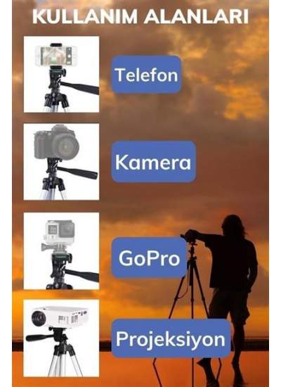 BUFFER® 360 Derece Ayarlanabilir Katlanabilir Profesyonel Çekime Uygun 65 cm Ayaklı Tripod