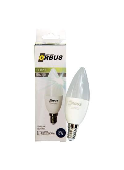 CLZ192 ORBUS ORB-8W C37 8 WATT E14 650 LMN BEYAZ TASARRUFLU AMPÜL (4172)