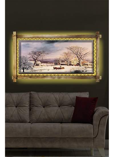 CLZ104 Kış Tablo LED IŞIKLI RUSTİK kanvas tablo B  (96 x 66) cm