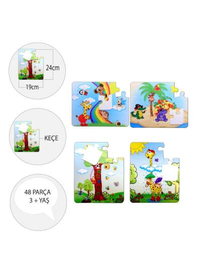 CLZ247 4 Set - 48 Parça  Gökkuşağı ve Zürafa 3+ Keçe Yapboz - 3 Yaş Puzzle