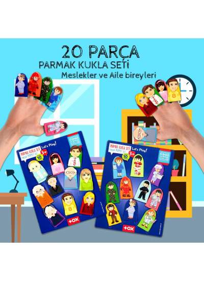 CLZ247 2 Set - 20 Parça  Meslekler ve Aile Üyeleri 20 Parça Parmak Kukla