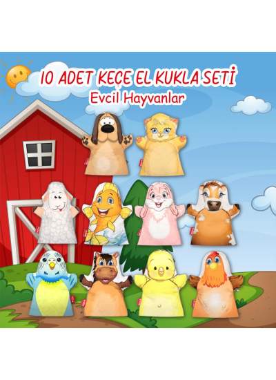 CLZ247 10 Parça  Evcil Hayvanlar El Kukla Set , Eğitici Oyuncak