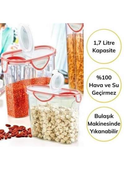 BUFFER® Kilitli Kapaklı Contalı Hava,Su Sıvı Geçirmez 1,7 Litre Erzak Saklama Kabı-SA585