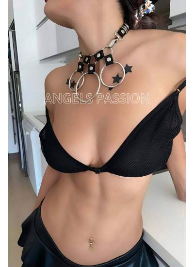 CLZ41 Lastik ve Halka Detaylı Seksi Choker - Ürün Rengi:Beyaz