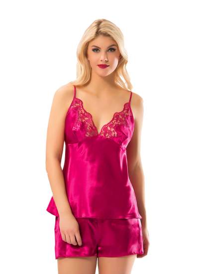 CLZ946 Fuşya Saten Babydoll Şortlu Takım