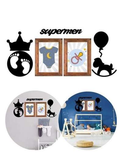 BUFFER® DECO103 Supermen Dekoratif Duvar Süsü Tablo Aksesuar Ahşap Tasarım Hediye Pano Sticker Seti