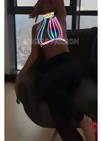 CLZ41 Rainbow Reflektörlü Seksi Harness Büstiyer - Ürün Rengi:Rainbow Reflektör