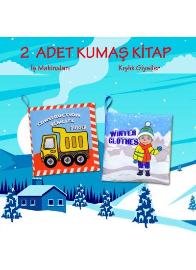 CLZ247 2 Kitap  İngilizce İş Makinaları ve Kışlık Giysiler Kumaş Sessiz Kitap