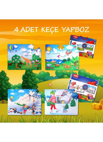 CLZ247 4 Set - 96 Parça  Kış ve Origami 5+ Keçe Yapboz - 5 Yaş Puzzle