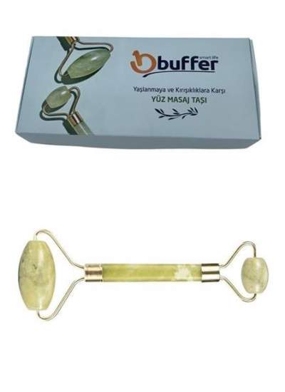 BUFFER® Özel Süngerli Kutusunda Kırılmaz Çift Taraflı 2li Cilt Yüz Masaj Aleti Jade Roller Yeşim Taş