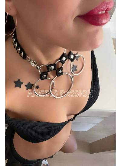 CLZ41 Lastik ve Halka Detaylı Seksi Choker - Ürün Rengi:Siyah