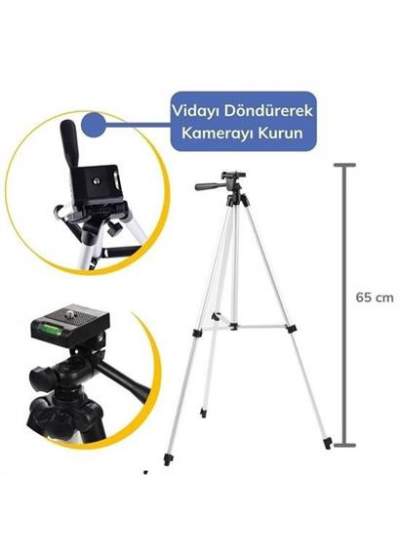 BUFFER® 360 Derece Ayarlanabilir Katlanabilir Profesyonel Çekime Uygun 65 cm Ayaklı Tripod