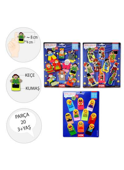 CLZ247 3 Set - 30 Parça  Masal Kahramanları, Karagöz Hacivat ve Emojiler Parmak Kukla