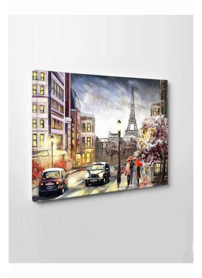 CLZ104 Led Işıklı Nostalji Paris Sokak Görünümü  (70 x 50) cm