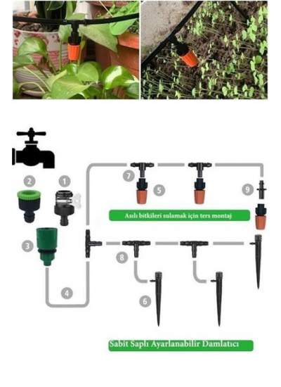 BUFFER® 15 Metre Bahçe Damlama Sulama Sistemi Seti Hortum ve Ek Parçaları