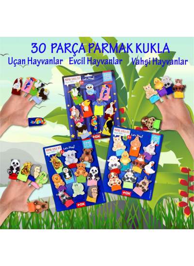 CLZ247 3 Set - 30 Parça  Evcil, Vahşi ve Uçan Hayvanlar Parmak Kukla