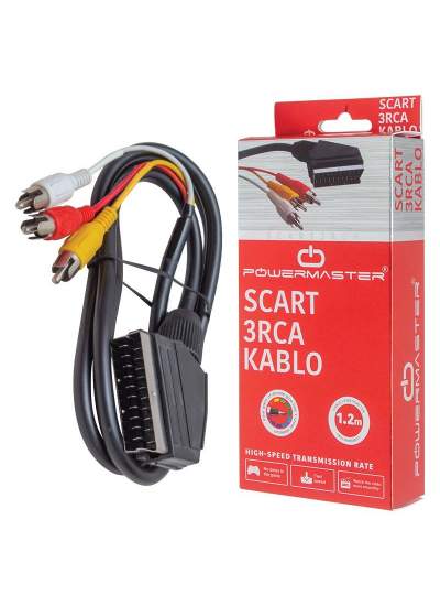 CLZ192 SCART 3 RCA KABLO 1.2 METRE 7 MM SİYAH * SCART TOS KABLO KUTULU (4172)