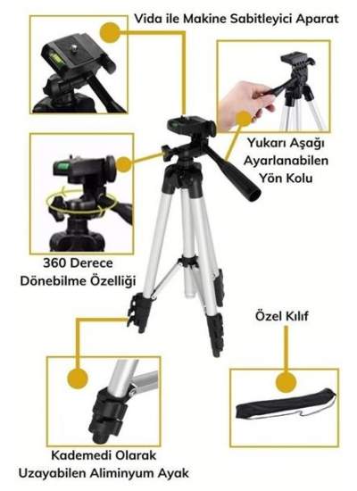 BUFFER® 360 Derece Ayarlanabilir Katlanabilir Profesyonel Çekime Uygun 65 cm Ayaklı Tripod