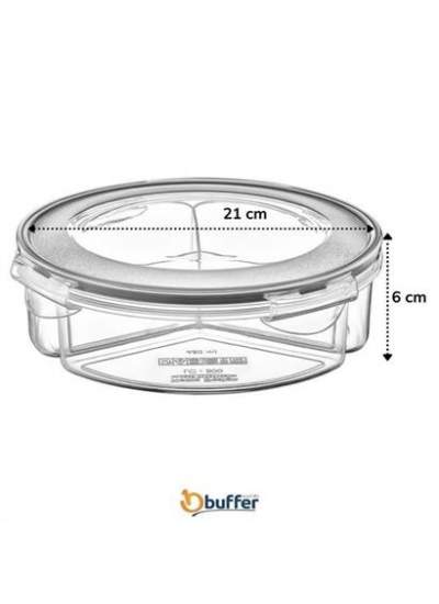 BUFFER® 3 Bölmeli Sızdırmaz Contalı Kilitli Kapaklı 1,35 Litre yuvarlak Erzak Saklama Kabı LC-500