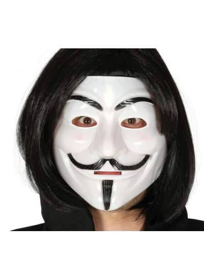 Siyah Renk Takma Kısa Saç ve V For Vendetta Maskesi Anonymous Maskesi (CLZ)