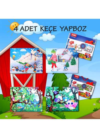 CLZ247 4 Set - 96 Parça  Kış ve Baykuş 5+ Keçe Yapboz - 5 Yaş Puzzle