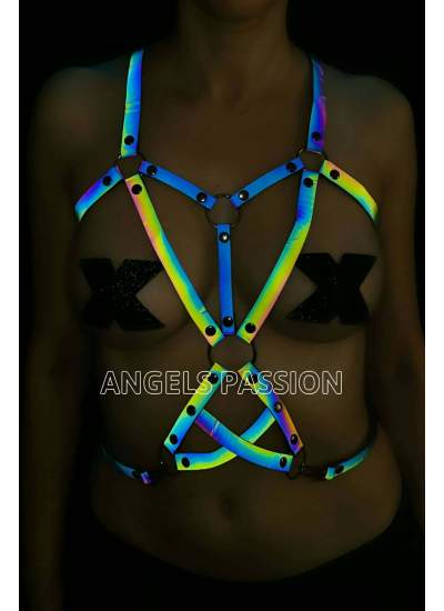 CLZ41 Tiktok Ürünleri T-Shirt Üzeri Reflektörlü Göğüs Harness - Ürün Rengi:Rainbow Reflektör