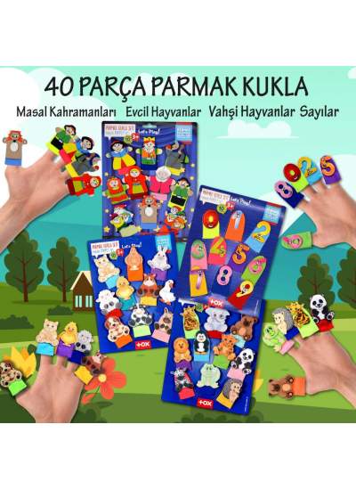 CLZ247 4 Set - 40 Parça  Masal Kahramanları, Rakamlar, Evcil ve Vahşi Hayvanlar Parmak Kukla