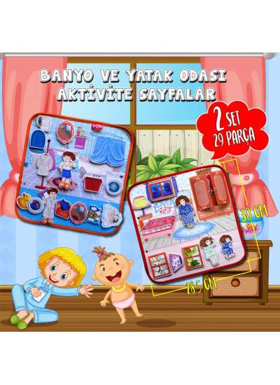 CLZ247 2 Set - 27 Parça  Banyo ve Yatak Odası Keçe Cırtlı Aktivite Sayfası - Çocuk Etkinlik , Eğitici Oyuncak