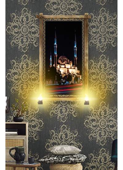 CLZ104  RUSTİK IŞIKLI Camii Kanvas Rustik Tablo B  (66 x 45) cm