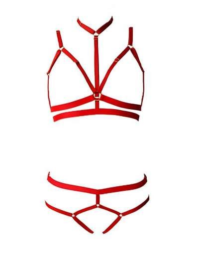 CLZ41 3 Parça Seksi Harness Sütyen Takım - Ürün Rengi:Siyah