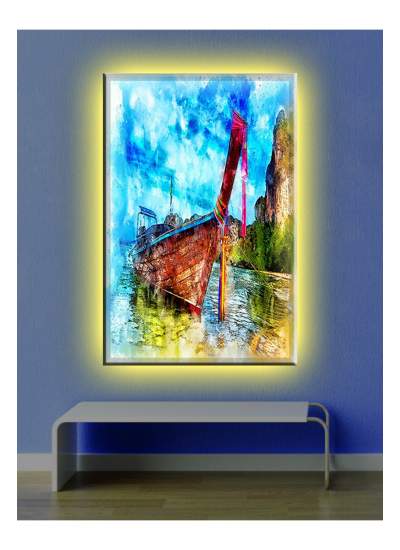 CLZ104 Led Işıklı Kayık Yağlı Boya Tarzı Kanvas Tablo  (70 x 50) cm