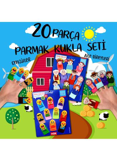 CLZ247 2 Set - 20 Parça  Emojiler ve Aile Bireyleri Parmak Kukla