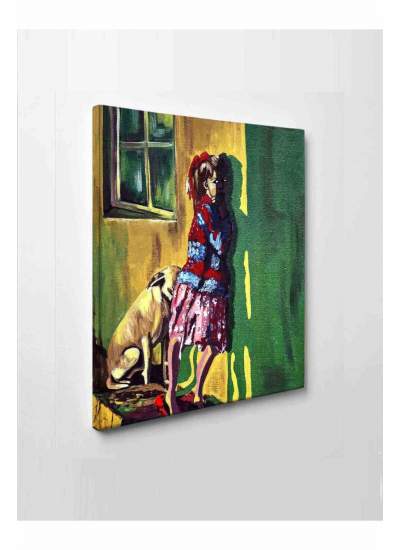 CLZ104 Sanatsal Kız Ve Köpek Tablo  (70 x 50) cm