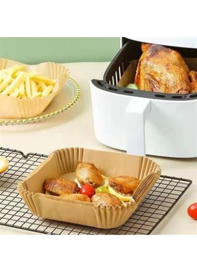 50 Adet Air Fryer Pişirme Kağıdı Tek Kullanımlık Hava Fritöz Yağ Geçirmez Yapışmaz Kare Tabak Model