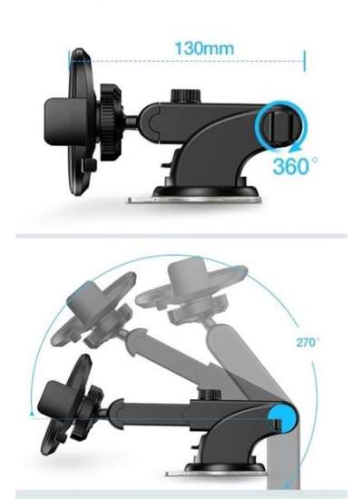 BUFFER® 360 Derece Dönen Torpido Üstü Uzunluk Ayarlamalı Vantuzlu Teleskopik Araç Telefon Tutucu