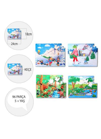 CLZ247 4 Set - 96 Parça  Orman ve Kış 5+ Keçe Yapboz - 5 Yaş Puzzle